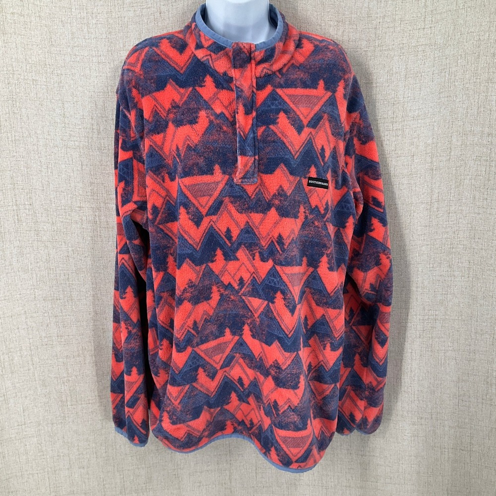 Southern Marsh Fleece Pullover Mens XL Coral Blue Geometric Mountain Snap Preppy